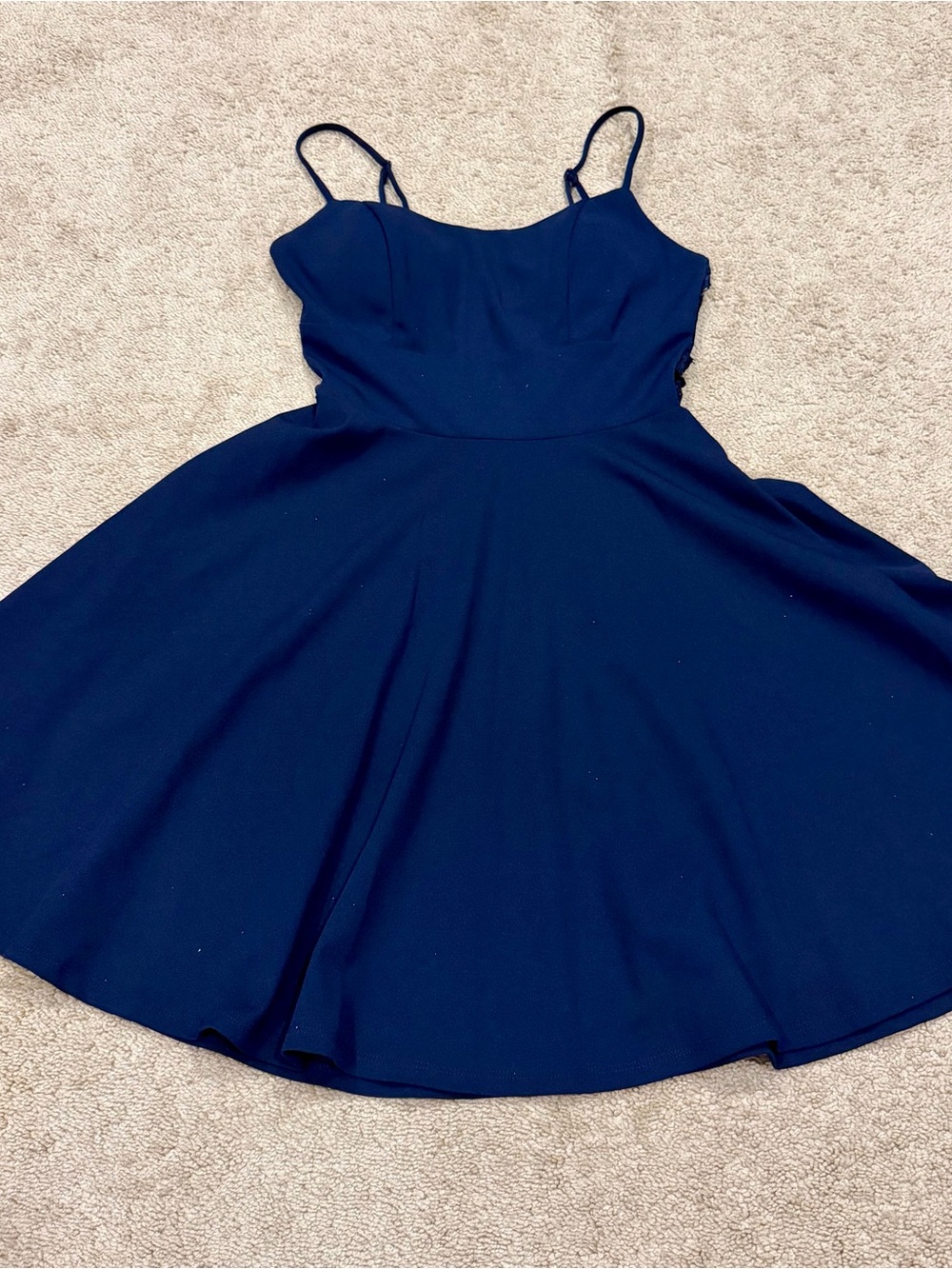 City Studio Sz 1 Navy Blue A-Line Lace Back Cocktail Dress With Zipper Back